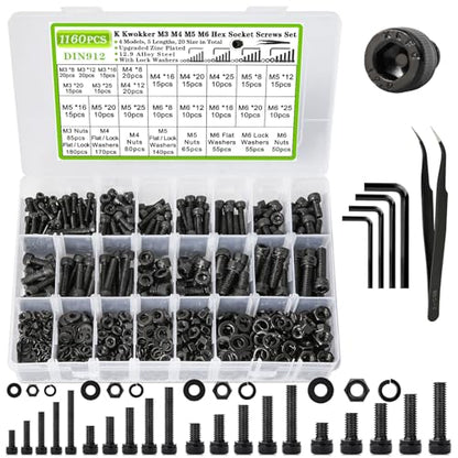 M3 M4 M5 M6 Hex Socket Bolts and Nuts Assortment Kit, 1160Pcs - size: F. M3 M4 M5 M6
