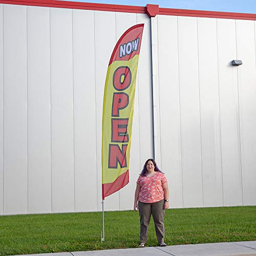 Vispronet Now Open Feather Flag Banner – 2.6ft x 11.2ft Red and Yellow Swooper Flag Only – Weather-Resistant Knitted Polyester – Businesses and Storefronts – Printed in the USA - color: Yellow, size: Flag Only