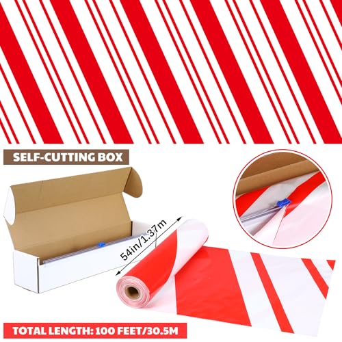 Oudain 54 Inch x 100 ft Red and White Striped Tablecloth Roll Cutter Box - style: Candy Red
