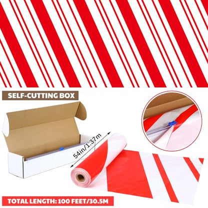 Oudain 54 Inch x 100 ft Red and White Striped Tablecloth Roll Cutter Box - style: Candy Red