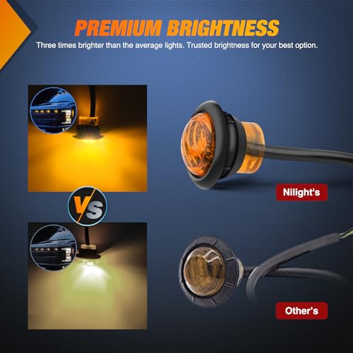 Nilight 3/4" Round Marker Light 10PCS Amber LED Clearance 2 Connectors - color: 10pcs 2Pin Amber