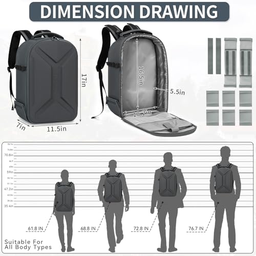 TORIBIO Large Hardshell Camera Backpack DSLR/SLR/Mirrorless Photography Bag - color: Grey