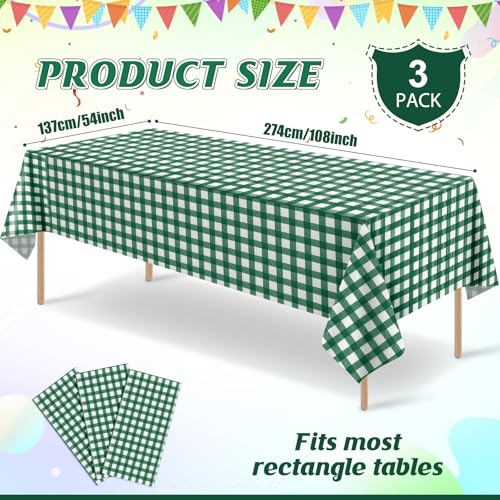 3Pcs Dark Green Gingham Tablecloths, Checkered Party Table Covers 54x108 In - color: Dark Green
