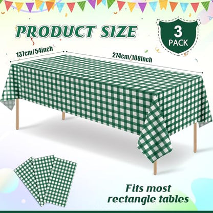 3Pcs Dark Green Gingham Tablecloths, Checkered Party Table Covers 54x108 In - color: Dark Green