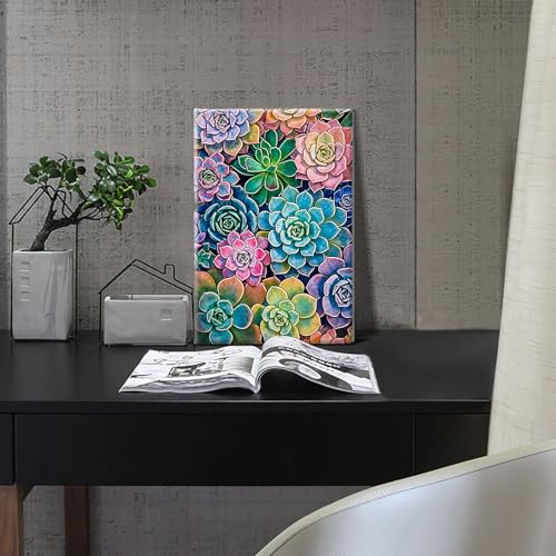 HeeBenor Framed Paint by Numbers Kit for Adults, Succulent, 8x12 Inch - color: Succulent 023