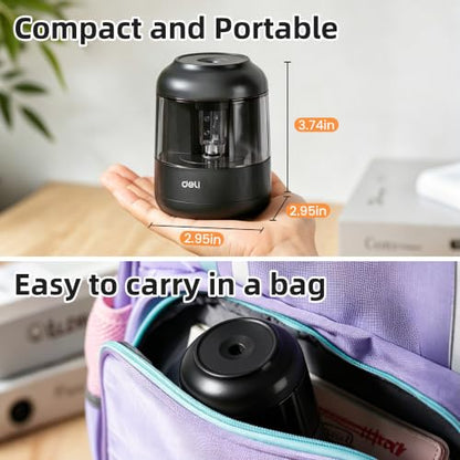 deli Electric Pencil Sharpener, Battery Operated, 6.5–8mm for Classroom - color: Black