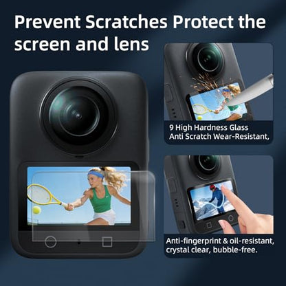 Camera Protective Kit Compatible with DJI Osmo 360 -Includes Lens Protector,Tempered Glass Screen Protector, Silicone Case with Lens Cover, Camera Bag with Metal Buckle