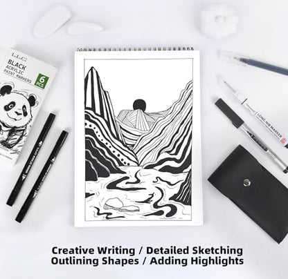 LIULIUCAI 6 Pcs Black Paint Pens,Black Gel Pen, Dual-Tip Acrylic Markers