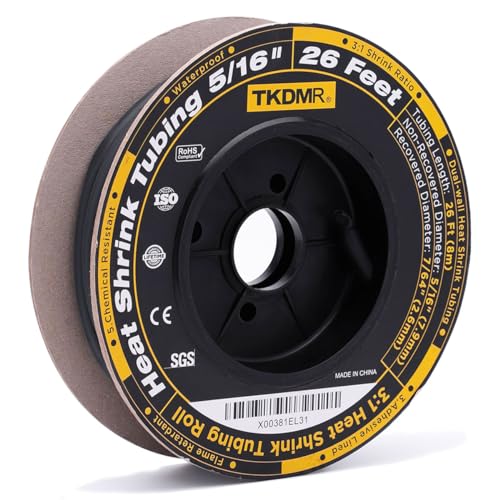 TKDMR 26 Ft 5/16" Heat Shrink Tubing - 3:1 Ratio Marine Grade Heat Shrink,Wire Cable Adhesive Lined Tube Insulation Seal Against Moisture Corrosion and Air Leakage.Black - size: 8mm (5/16") - 26Ft