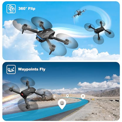 Drones with Camera for Adults 1080P HD Foldable Drone with Carrying Case Drone with One Key Take Off/Land, 3 Speed Mode, 360° Flip Dark Black