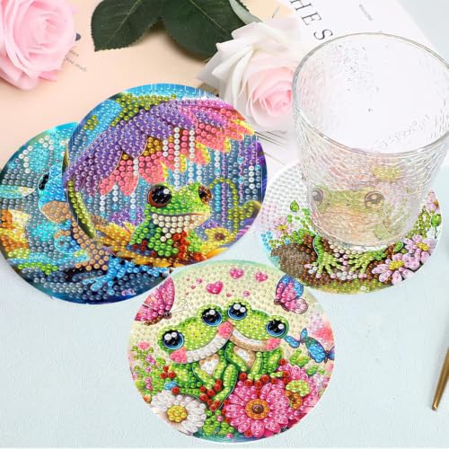 HHMATITS 8 Pcs Frog Diamond Art Coasters Kit for Adults 4X4 Inch - color: Frog