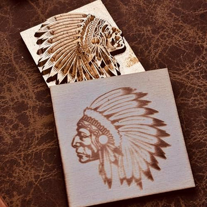 Native American Chief Leather Stamps Set, 6pcs Brass Leather Embossing Molds, Western Style Leather Heat Stamp, Wood Branding Iron Mold