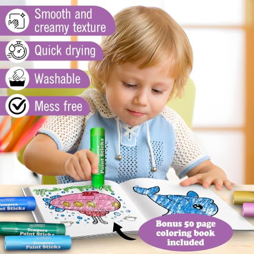EXTRIC Tempera Paint Sticks for Kids 24 Twist Crayons Washable bonus Book
