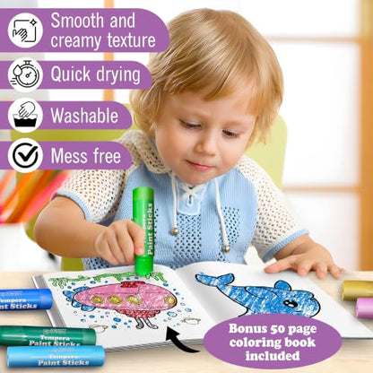 EXTRIC Tempera Paint Sticks for Kids 24 Twist Crayons Washable bonus Book