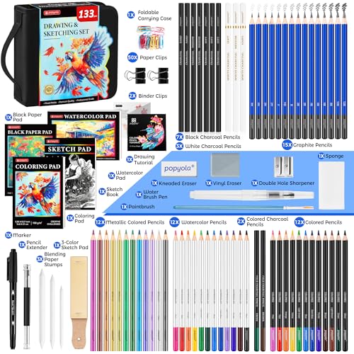 133 Pack Drawing Set Sketching Kit, Pro Art Supplies Sketch Pencils Set - color: Black, size: 133 Pack