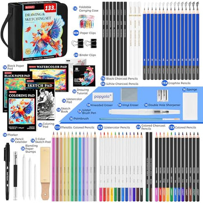 133 Pack Drawing Set Sketching Kit, Pro Art Supplies Sketch Pencils Set - color: Black, size: 133 Pack