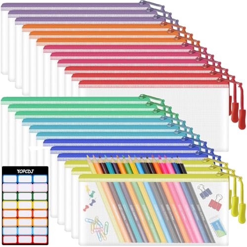 24pcs Mesh Zipper Pouch Bags 9.3 x 4.7 Inches, 8 Color Small Clear Pouches Bulk, Travel Cosmetics Organization, Classroom and Office Supplies - color: 8 Colors, size: A6