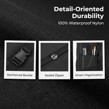 Canvas 4K Drawing Board Carrying Bag, Large Art Portfolio Case with Adjustable Shoulder Strap and Zipper Pockets, Black