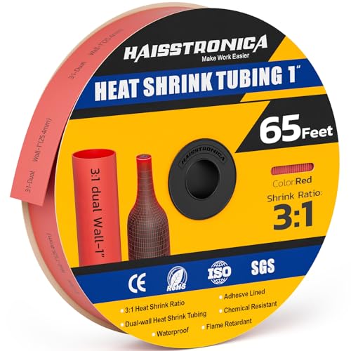 haisstronica 65Ft 3:1 Heat Shrink Tubing Roll 1" Red - color: Red, size: 1inch