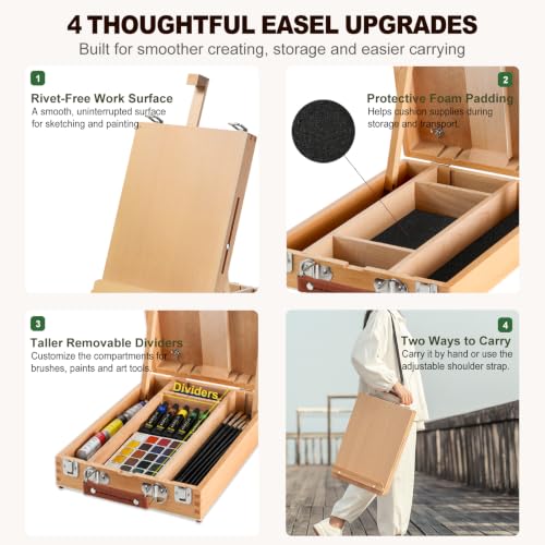 Beechwood Tabletop Easel for Painting, Portable Easel with Shoulder Strap