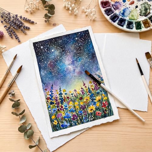 100 Sheets Watercolor Paper 7x10 in, 300 GSM, Deckled Edge, Ivory - size: 7 x 10inch