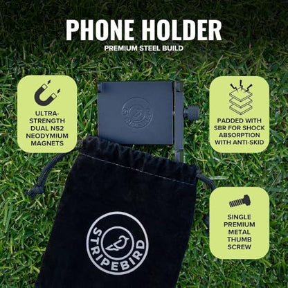 Stripebird PRO Magnetic Golf Cart Phone Holder & Caddy, N52 Magnets - color: Black