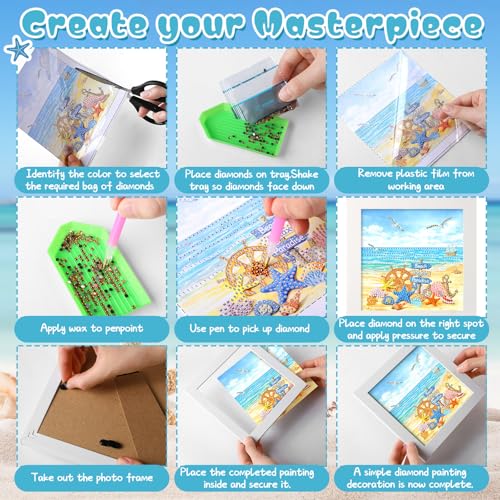 Geyoga 4pcs Beach Diamond Painting Kits with Frame for Adults 7 x 7 Inch - style: Summer