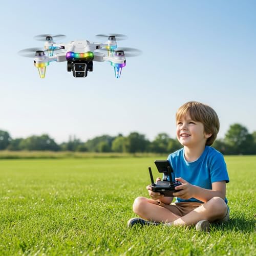 Drones for kids 8-12 with camera – Drone with camera for kids & Beginners, Mini kids drone with Fancy LED Lights, 4.3" Built-In FPV Screen, Three Batteries, Indoor & Outdoor Toy Gift (G) - size: G