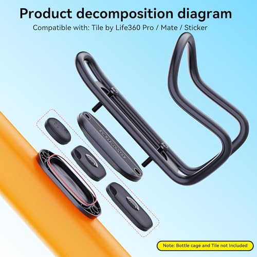 for Tile Bike Mount- Compatible with Tile Pro / Mate / Sticker, IPX8 Waterproof Bike GPS Tracker Holder, Hidden Under Bottle Cage or Alone, Extended M5 Black Safety Screws with Driver (1 Pack-Black)