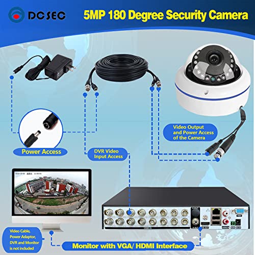 5MP 4MP 180 Degree Wide Angle Dome Security Camera HD-TVI/CVI/AHD/960H Analog 4 in 1 Super Hybrid HD CCTV Surveillance 1.7mm Fisheye Lens Outdoor/Indoor IR Day&Night Vision Home Cam - style: 5MP analogue 180 degrees