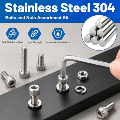 706PCS M4 Hex Socket Head Cap Screw Assortment Kit 304 Stainless Steel - size: SS M4 706PCS