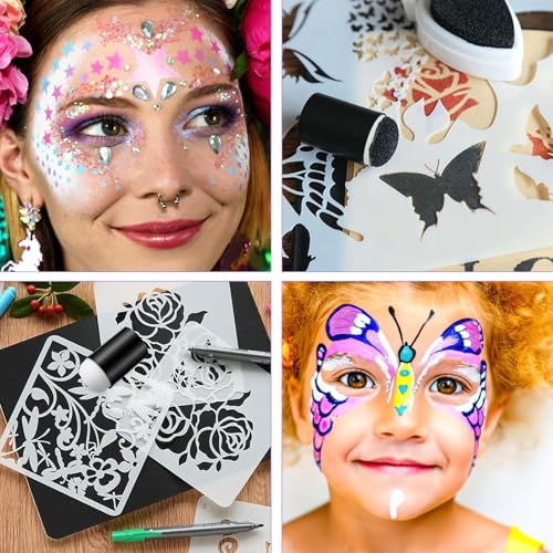 Ymapinc 80Pcs Face Painting Sponges Set, (Fits 1.6cm/0.63inch Fingers) 10 Finger Daubers with 70 Replacement Sponges, Paint Applicator for Crafts Drawing