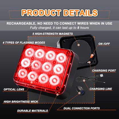 2PCS Magnetic Red Strobe Lights, Emergency Strobe Hazard Lights - color: Red