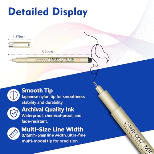 Black Micro Pens, 12 Sizes in 0.23mm - 5mm, Waterproof Archival Ink, Fine Point Pen for Artist Illustration, Sketching, Anime, Manga and Technical Drawing - color: 12 Pack (Black & 12 Size)