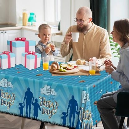 3Pcs Fathers Day Tablecloths - Blue Happy Fathers Day Rectangular Plastic Table Covers for Party Supplies, Size 70.8X42.5in - color: Fathers Day