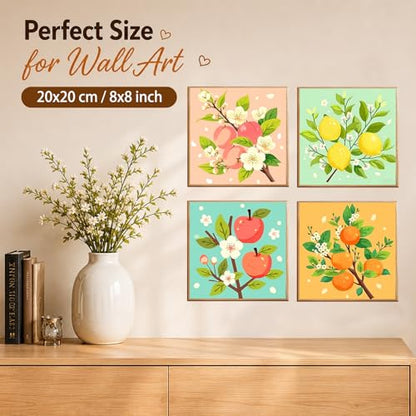 AUKELHJ 4 Pack Framed Paint by Numbers Kit for Adults, Fruit, 8x8 Inch - color: 05-Fruit