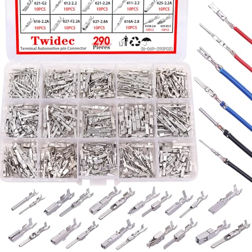 Twidec/290PCS Car Electrical Wire Terminal Pins Connector 1/1.5/1.8/2.2/2.8/3.5mm 21Type Connector Pins Terminal Auto Electric Connectors Non-Insulated Plug Removal Male Female Crimp Pins - color: 290PCS