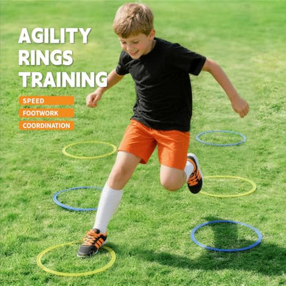 20Pcs 15" Square & Round Hopscotch Rings, Kids Agility Obstacle Course - style: 15" Square + Hoop – 2 Set