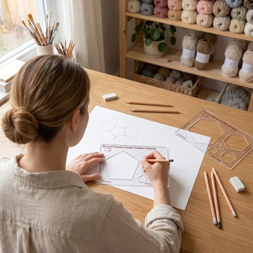 Fibonacci 6" 3-Piece Drawing Template Set, Golden Ratio Stencils - style: Set - 6" Triangle/Pentagon/Hexagon