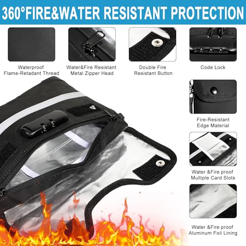HOMELYLIFE Fireproof Document Money Bag, Waterproof Zipper Pouch with Lock