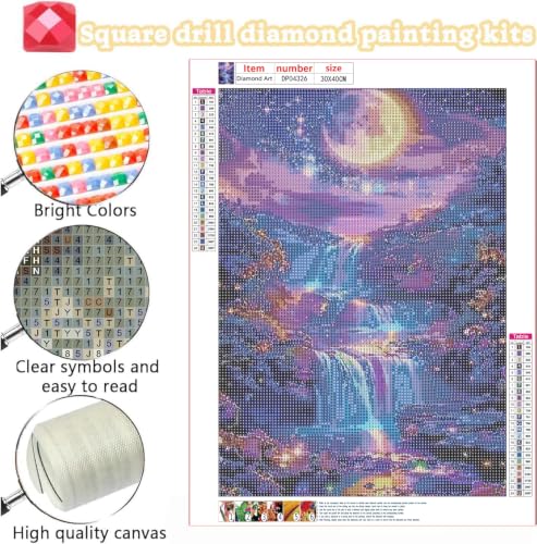 ZeeLionArt Diamond Art Kit, Starry Moonlight Waterfall, 12 x 16 Inch - color: DP04326