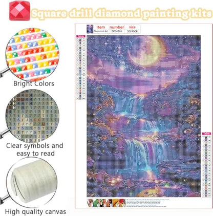 ZeeLionArt Diamond Art Kit, Starry Moonlight Waterfall, 12 x 16 Inch - color: DP04326