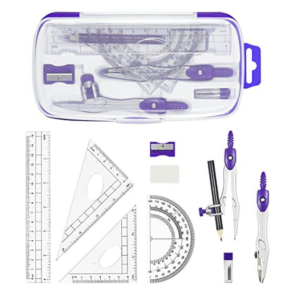 Unjoo Math Geometry Set 10 Pcs, Compass and Protractor for Students(Purple - color: Purple1