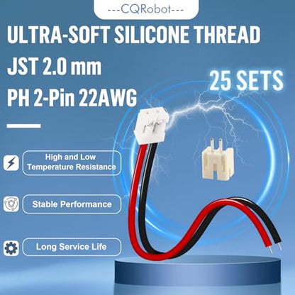CQRobot JST PH2.0 2-Pin Wire-to-Board Silicone Female Connector Cable Kit - size: 2P, style: PH Cable