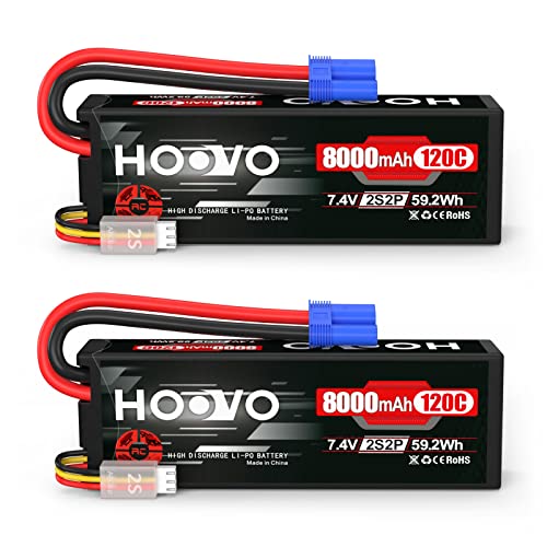 HOOVO 2S Lipo Battery 7.4V 8000mAh 120C RC Car Battery EC5 Plug 2 Pack