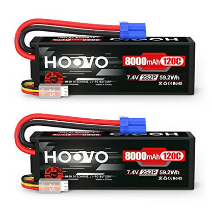 HOOVO 2S Lipo Battery 7.4V 8000mAh 120C RC Car Battery EC5 Plug 2 Pack