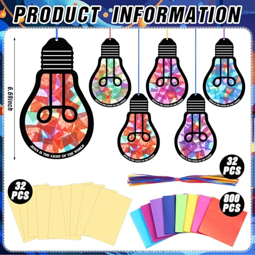 Eersida 32 Pcs Vbs Suncatcher Craft Kit Stained Glass DIY - style: VBS