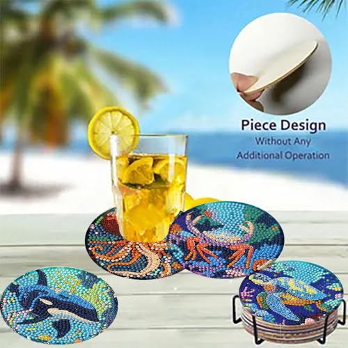 8 Pack Diamond Art Coasters,Ocean animal Diamond Painting Coasters Kits - color: Ocean Coasters-B