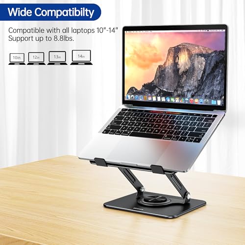 BESIGN Laptop Stand with 360° Rotating Base, Ergonomic Adjustable Notebook Riser, Foldable Computer Holder Compatible with 10-14" Laptops, LS11 Black - color: F-Dark Black-360°