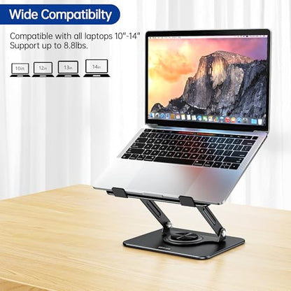 BESIGN Laptop Stand with 360° Rotating Base, Ergonomic Adjustable Notebook Riser, Foldable Computer Holder Compatible with 10-14" Laptops, LS11 Black - color: F-Dark Black-360°